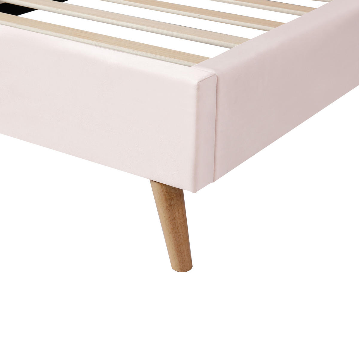 KINDERBETT 90/200 cm rosa aus Samt mit höhenverstellbarem Kopfteil - Rosa, Textil (90/200cm) - OKWISH