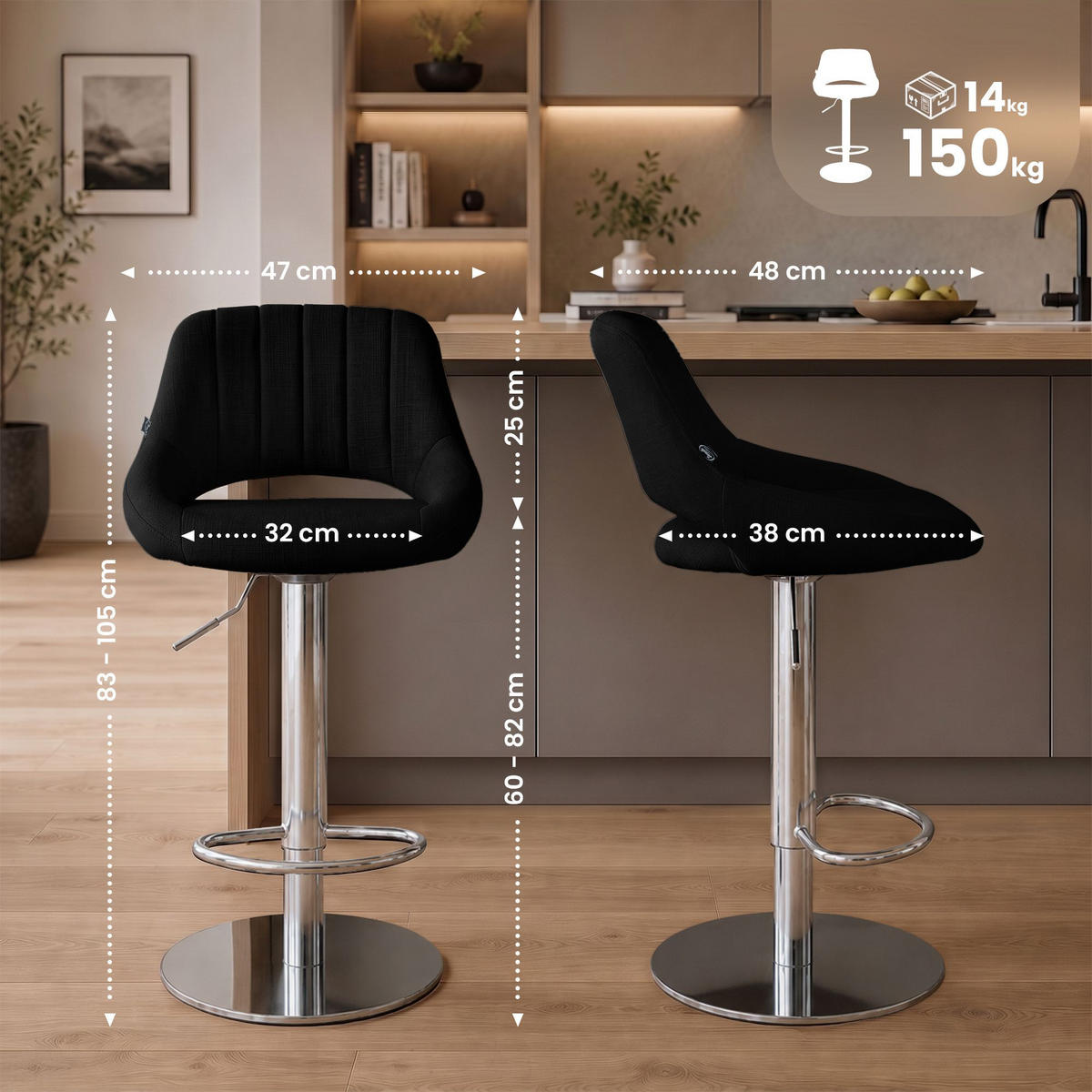 BARHOCKER 2 Stoff Dunkelgrau - Chromfarben/Dunkelgrau, Textil/Metall (47/83/48cm) - CLP