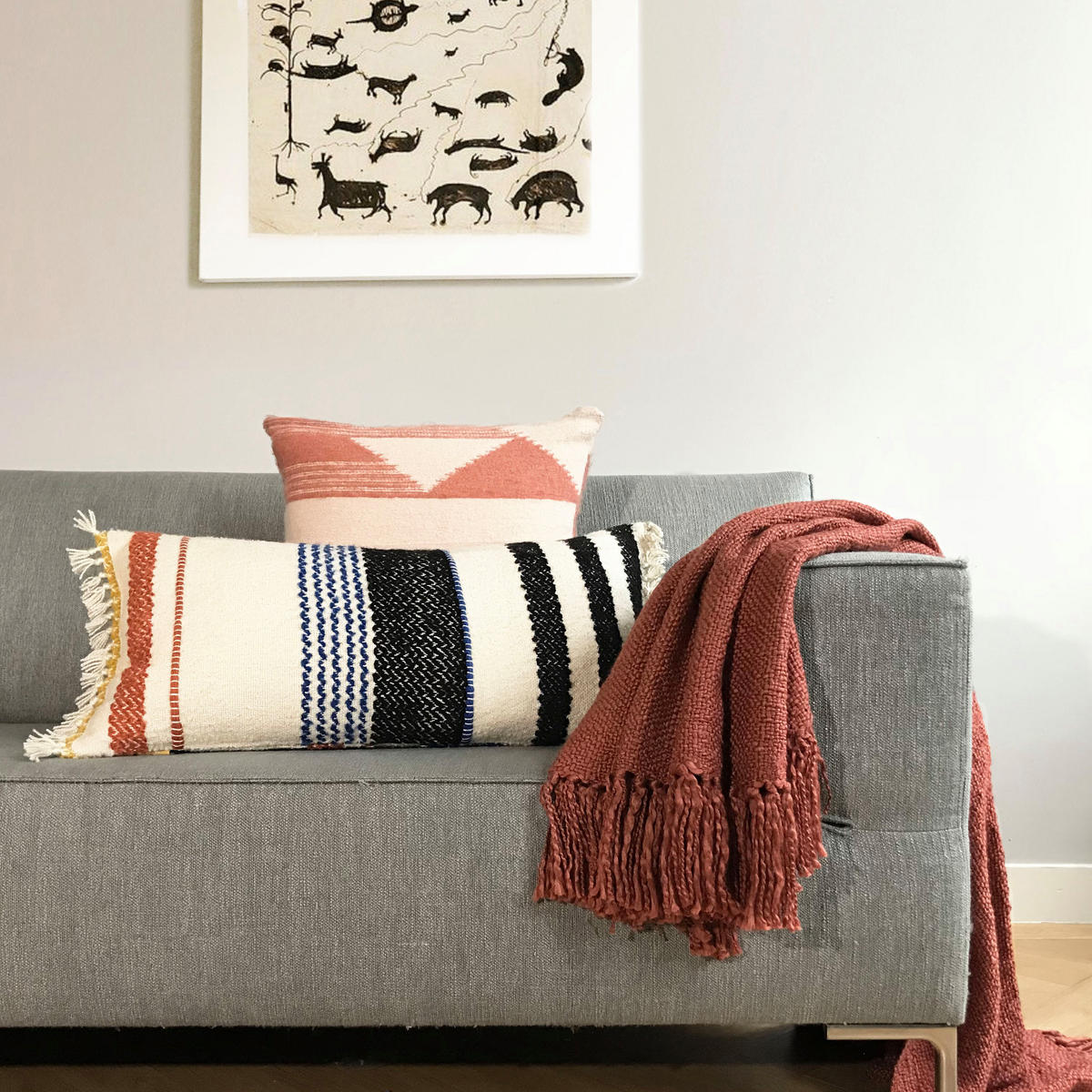 DEKOKISSEN Wunder Bouclé mehrfarbig 37x70 - Multicolor/Dunkelblau, Textil (70/37/12cm) - Malagoon