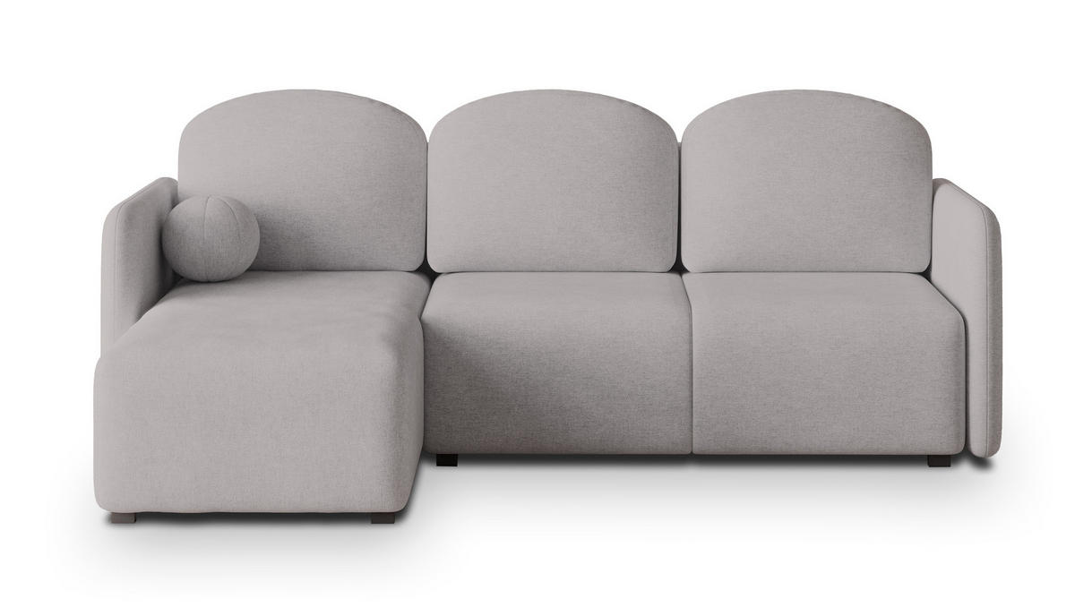 ECKSOFA SUVINO Hellgrau Geflochtener Stoff mit Schlaffunktion - Hellgrau, Holz (230/143cm) - MASSENO