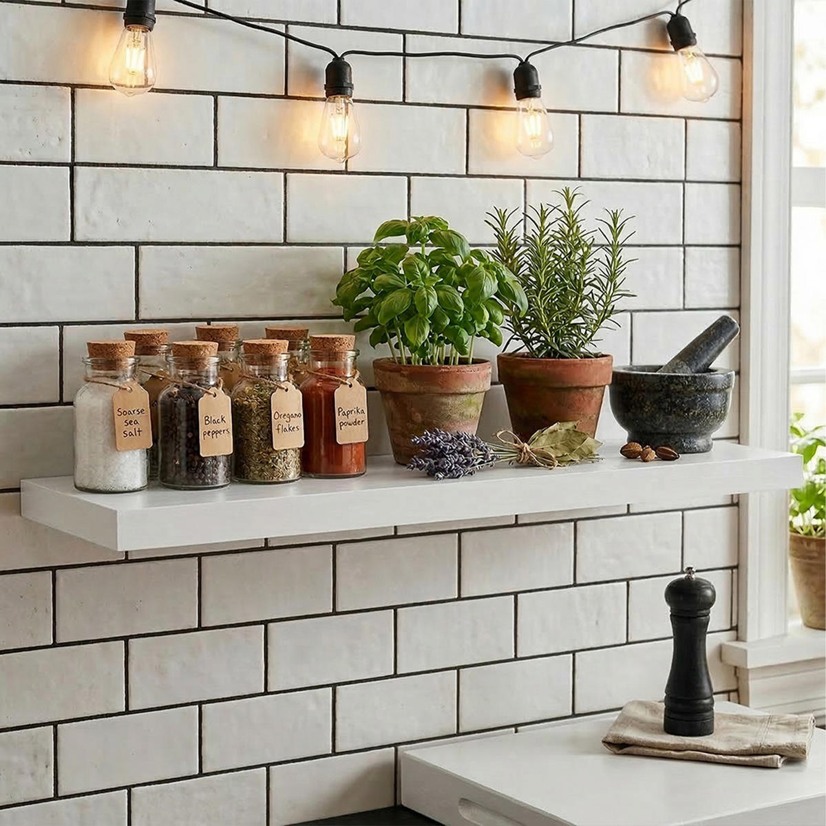 NÁSTENNÁ pol. - biela, kov/kompozitné drevo (100/4/23cm) - Relaxdays