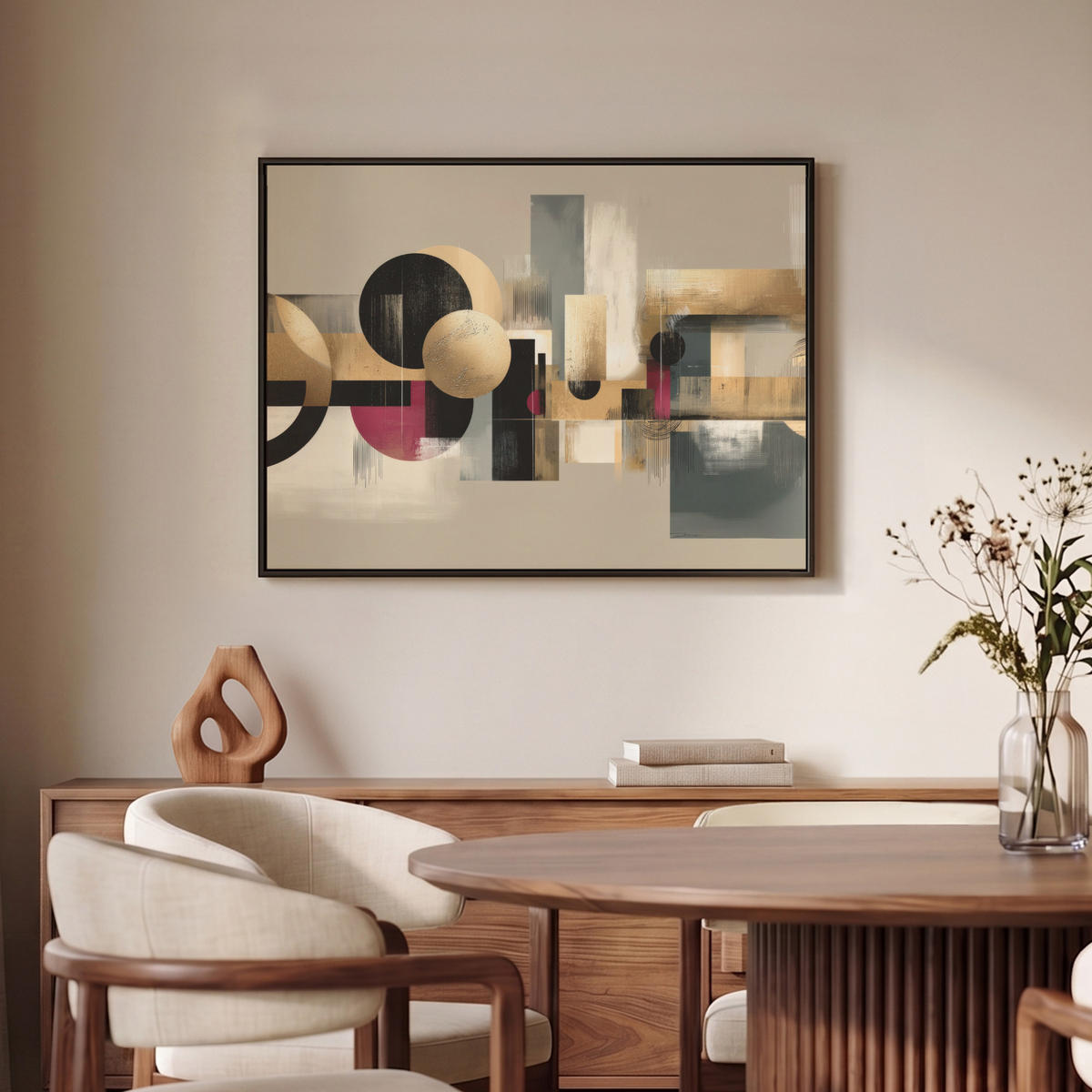 LEINWAND Bilder mit Rahmen - Abstrakt - Formen - Beige - Texturen - 80x60 - Beige, Textil (80/60cm) - MuchoWow
