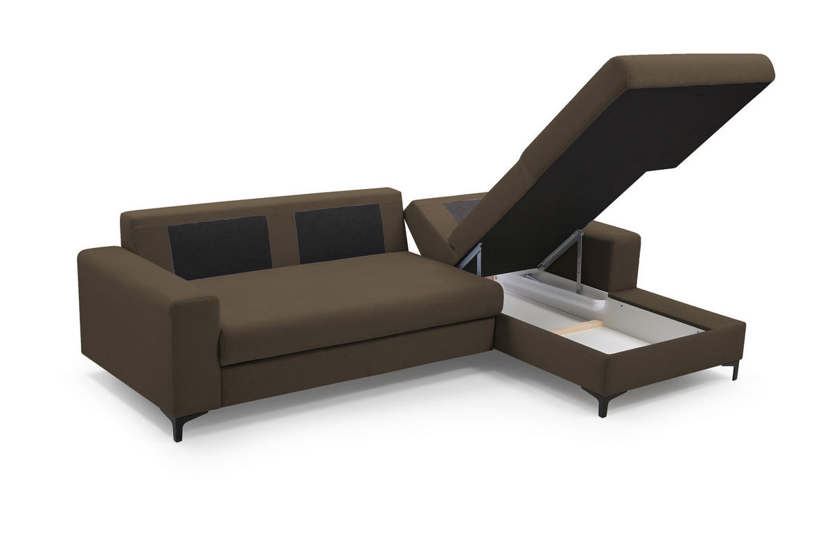 ECKSOFA AVRA L-förmig, mit Stauraumbehälter-in RINO-Stoff, Komfort & Eleganz, lose Rückenkissen, freistehend, RECHTS 251x165x85 cm Brown - Braun, Holz/Textil (251/165cm) - DomoHome
