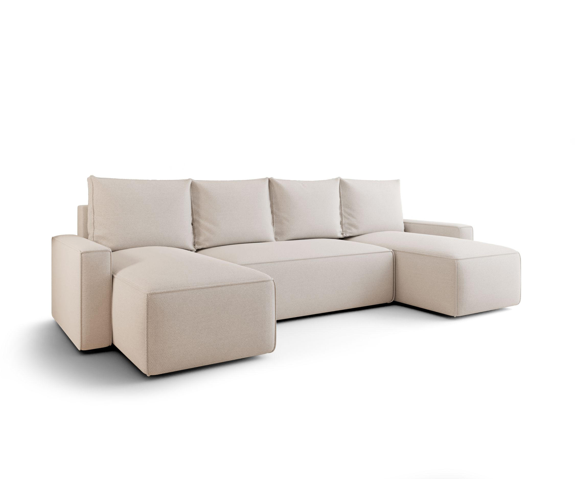 WOHNLANDSCHAFT mit Schlaffunktion SAVIO U Curio 02 - Creme, Textil (300/75/140cm) - Bedante