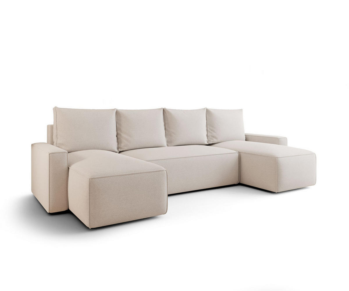 WOHNLANDSCHAFT mit Schlaffunktion SAVIO U Curio 02 - Creme, Textil (300/75/140cm) - Bedante