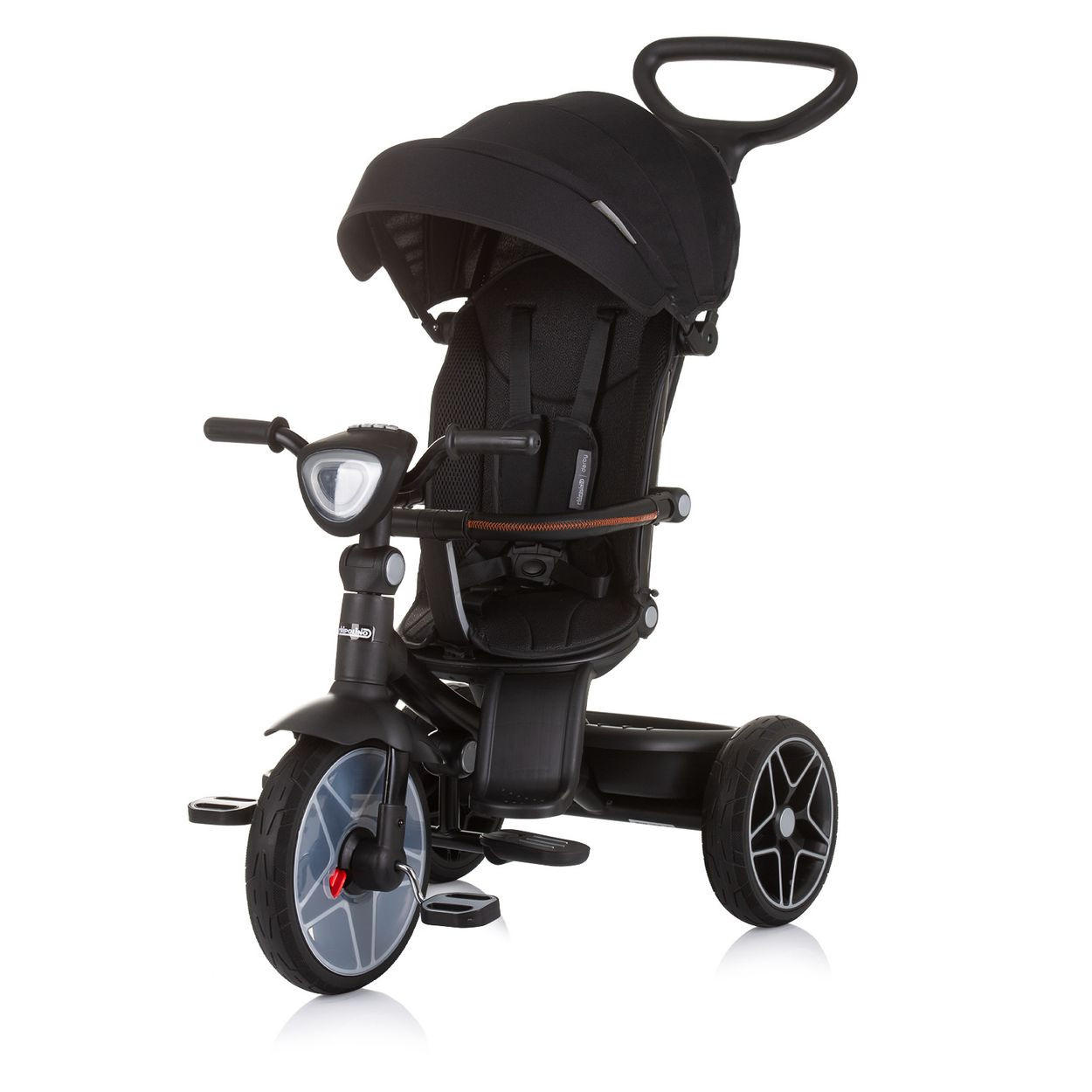DREIRAD Derby 2 in 1 schwarz Musik, Licht, Korb, Schiebegriff, Gurt - Schwarz, Metall (80/50/105cm) - Chipolino