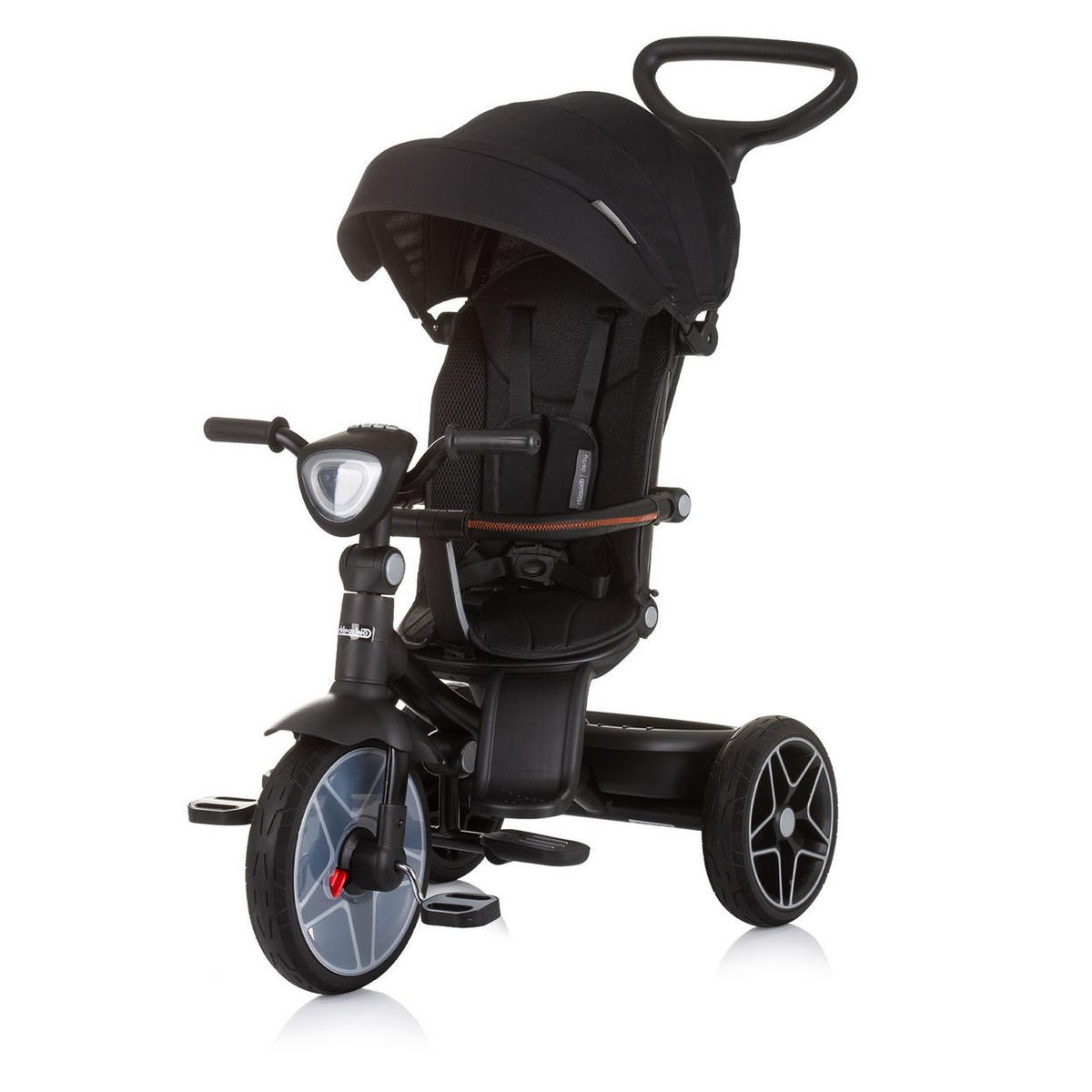 DREIRAD Derby 2 in 1 schwarz Musik, Licht, Korb, Schiebegriff, Gurt - Schwarz, Metall (80/50/105cm) - Chipolino