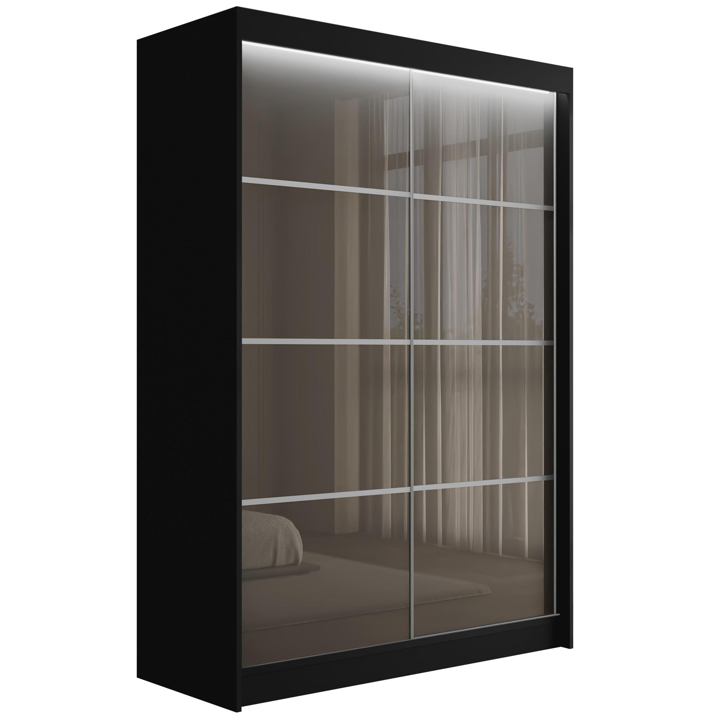 KLEIDERSCHRANK PEKA III mit LED - 120 cm - Schwarz|Grau - Schwarz/Grau, Holzwerkstoff (120/215/61cm) - ALTDECOR
