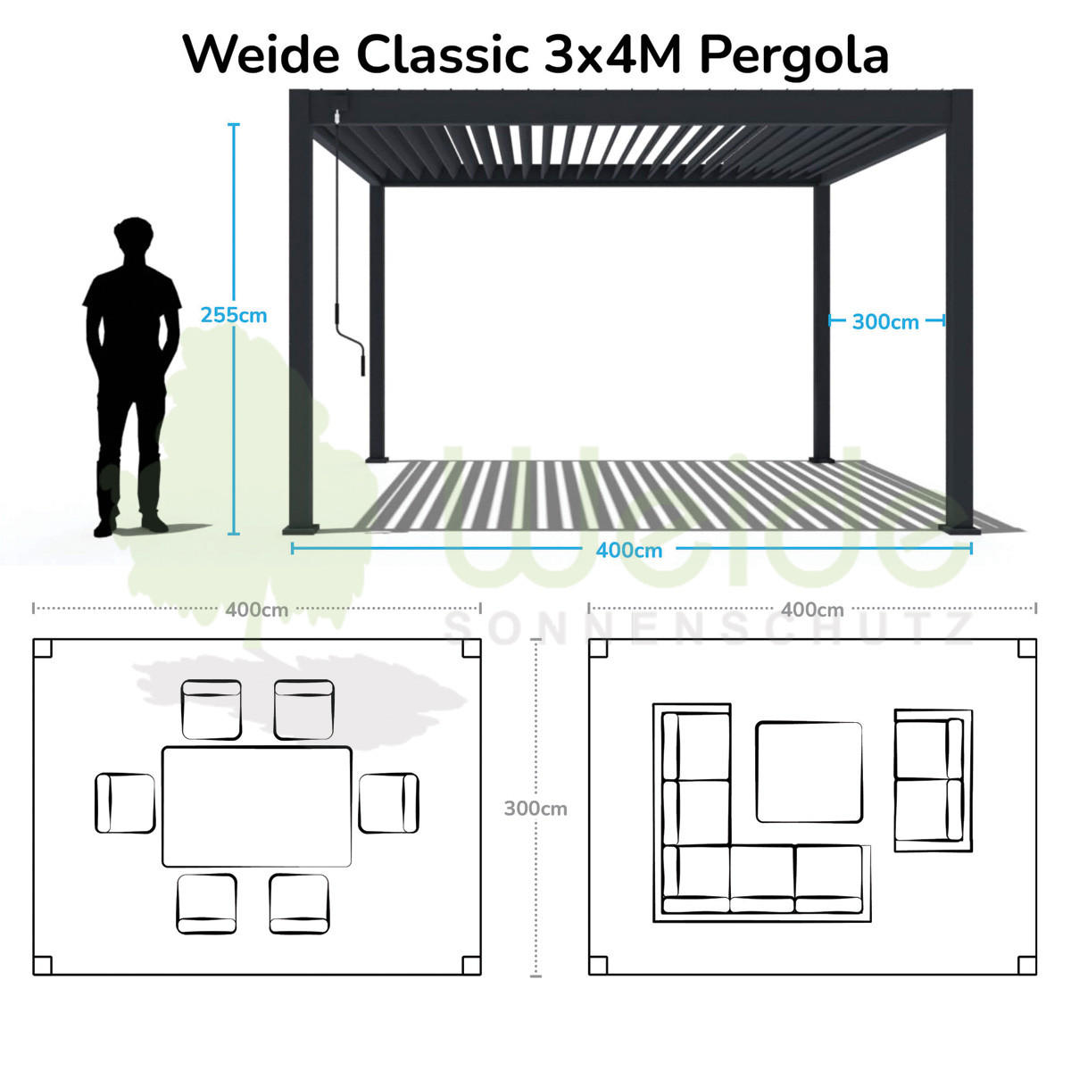 PERGOLA Classic Pavillon Terrassenüberdachung Aluminium 3 x 4 m Ivory Sand - Beige, Metall (300/255/400cm) - WEIDE