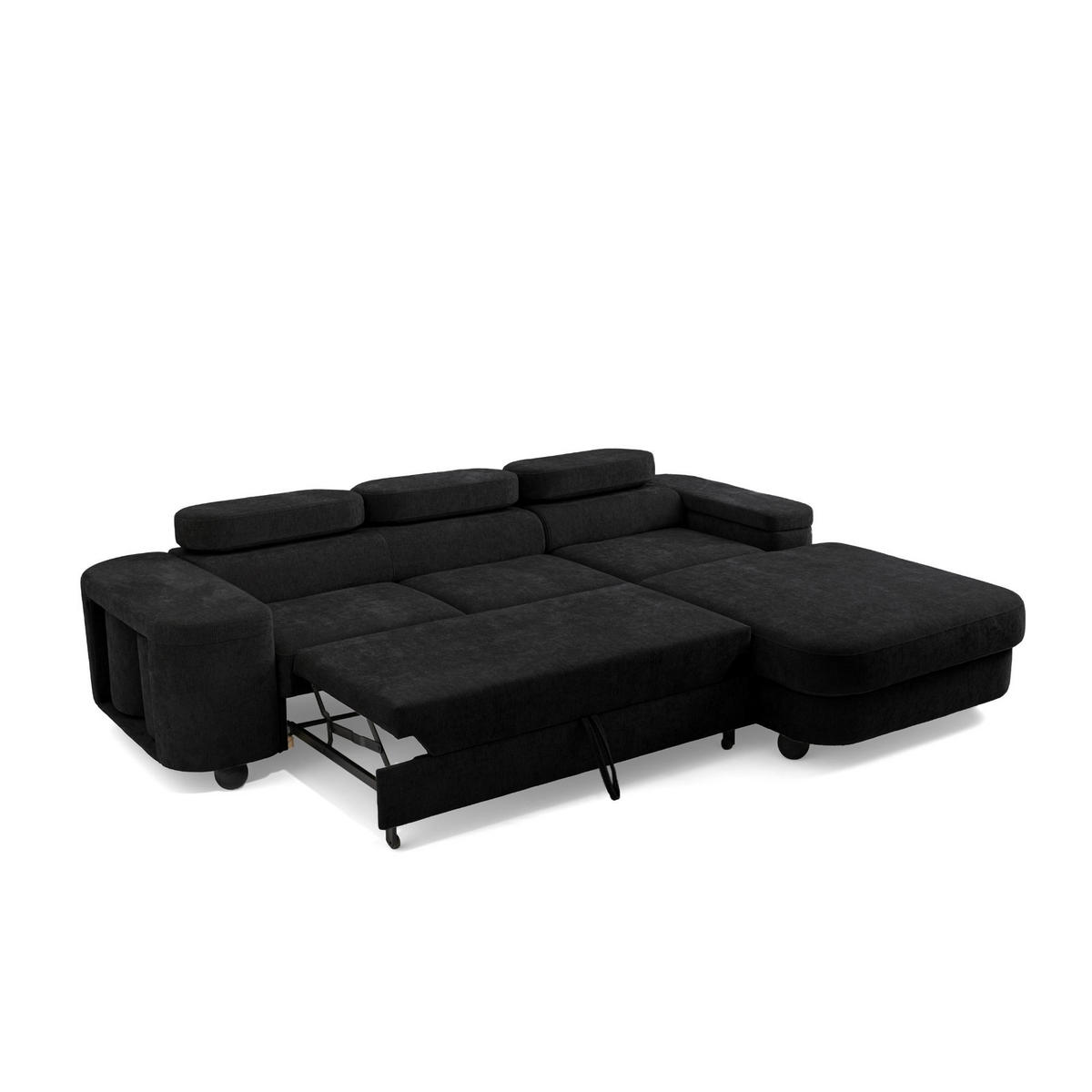 ECKSOFA LOVE L Rechts mit Schlaffunktion 124x210 Chenille Schwarz - Schwarz, Holz/Textil (205/284cm) - Muffo