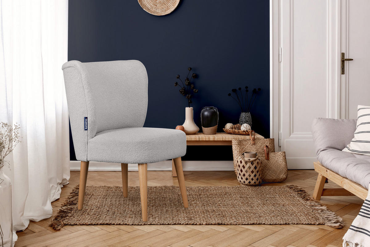 COCKTAILSESSEL APPA auf hohen Beinen aus Buchenholz gebeizter Eiche, Hellgrau/Eiche Dekor - Eichefarben/Hellgrau, Holz/Textil (63/89/65cm) - KONSIMO®