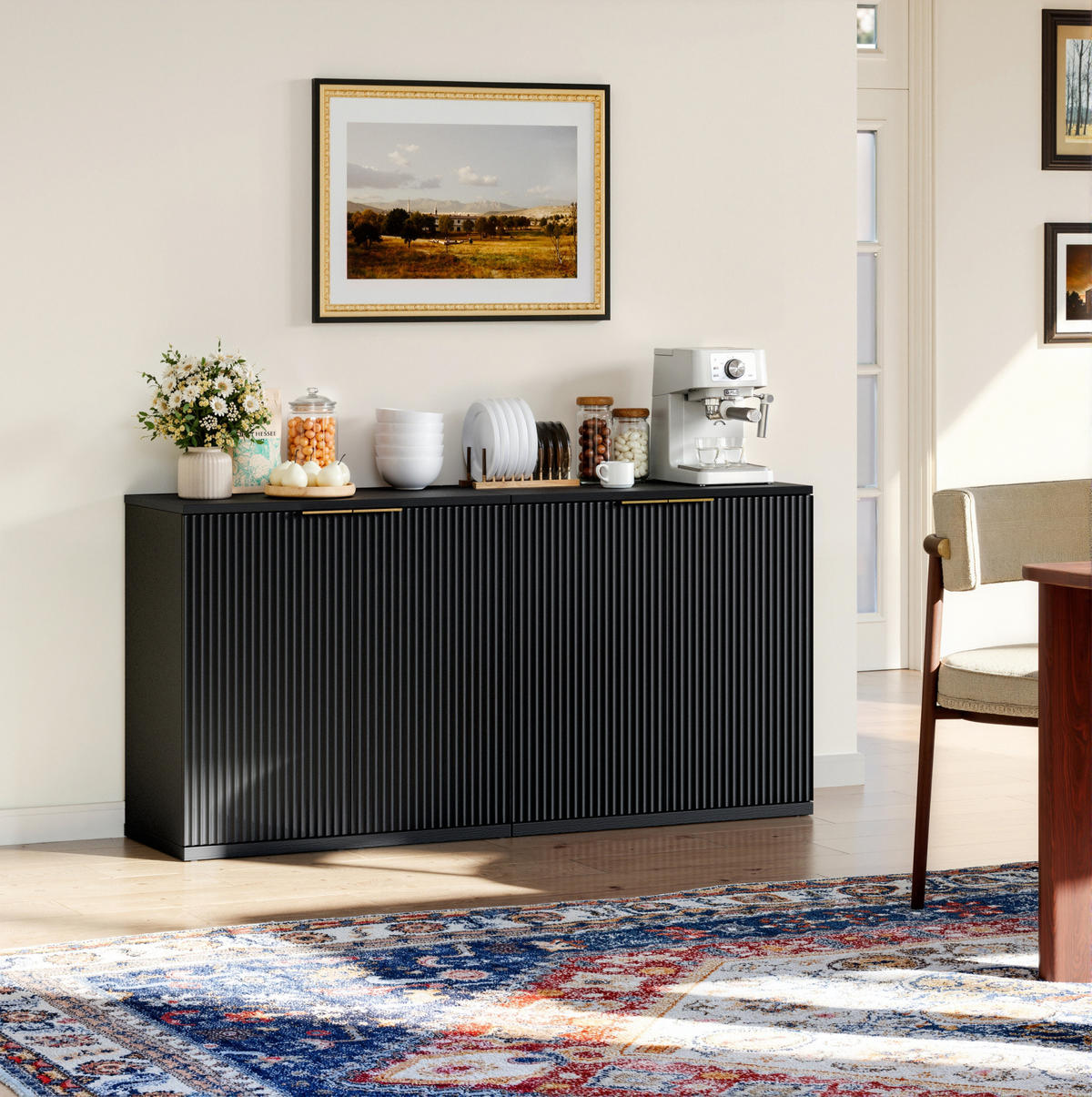 SIDEBOARD aus MDF 80x40x80 cm Schwarz mit 2 Türen und Faltenfront - Schwarz, Holzwerkstoff (80/80/40cm) - Modfu