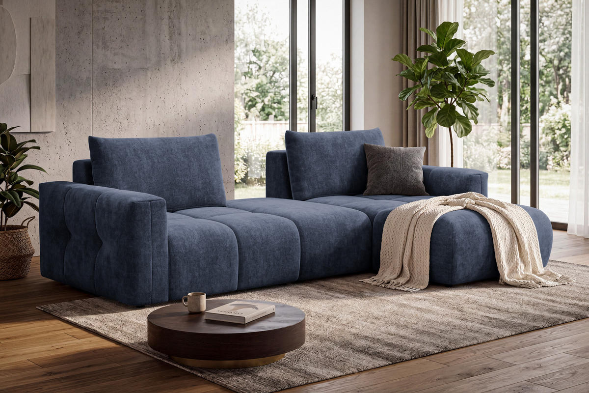 ECKSOFA VERONA 4-Sitzer RECHTS, Marineblau - Blau/Schwarz, Holz/Textil (282/173cm) - Courtois Laville