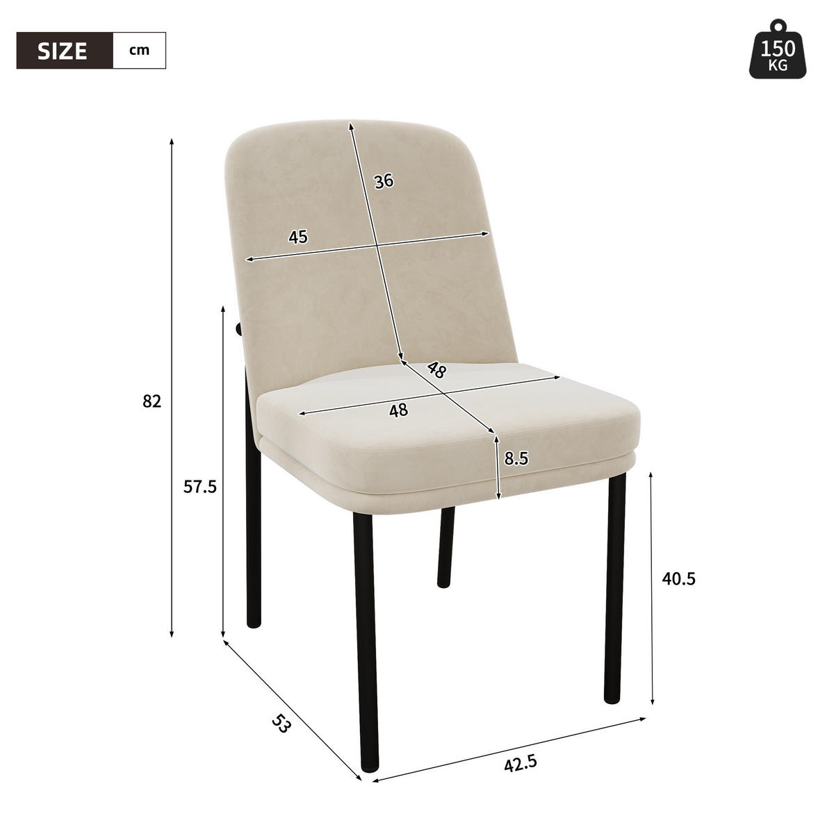 ESSZIMMERSTUHL 2er-Set mit Samtbezug Beige Schwarz - Beige, Metall (53/82/42.5cm) - Meubliv