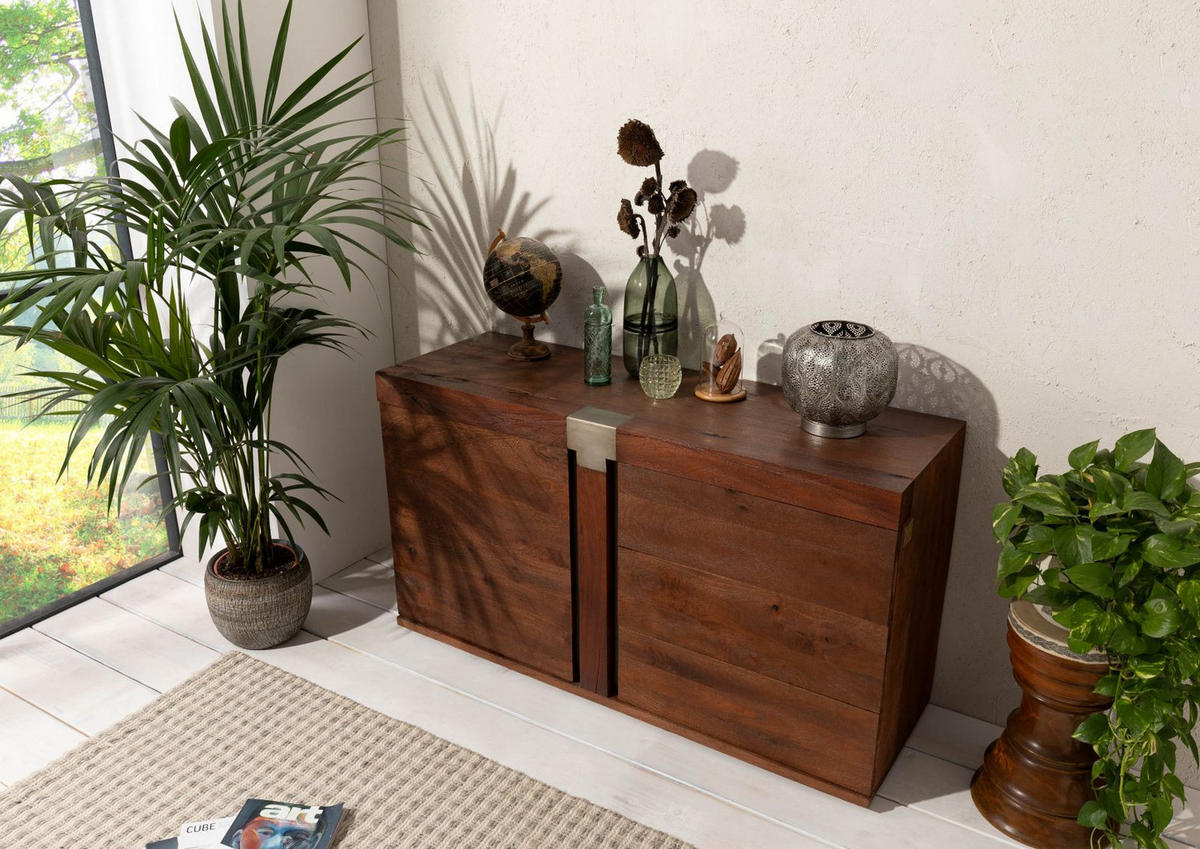 SIDEBOARD Mango 135x45x75 braun lackiert Amsterdam #28 - Braun, Holz (135/75/45cm) - Massivmoebel24
