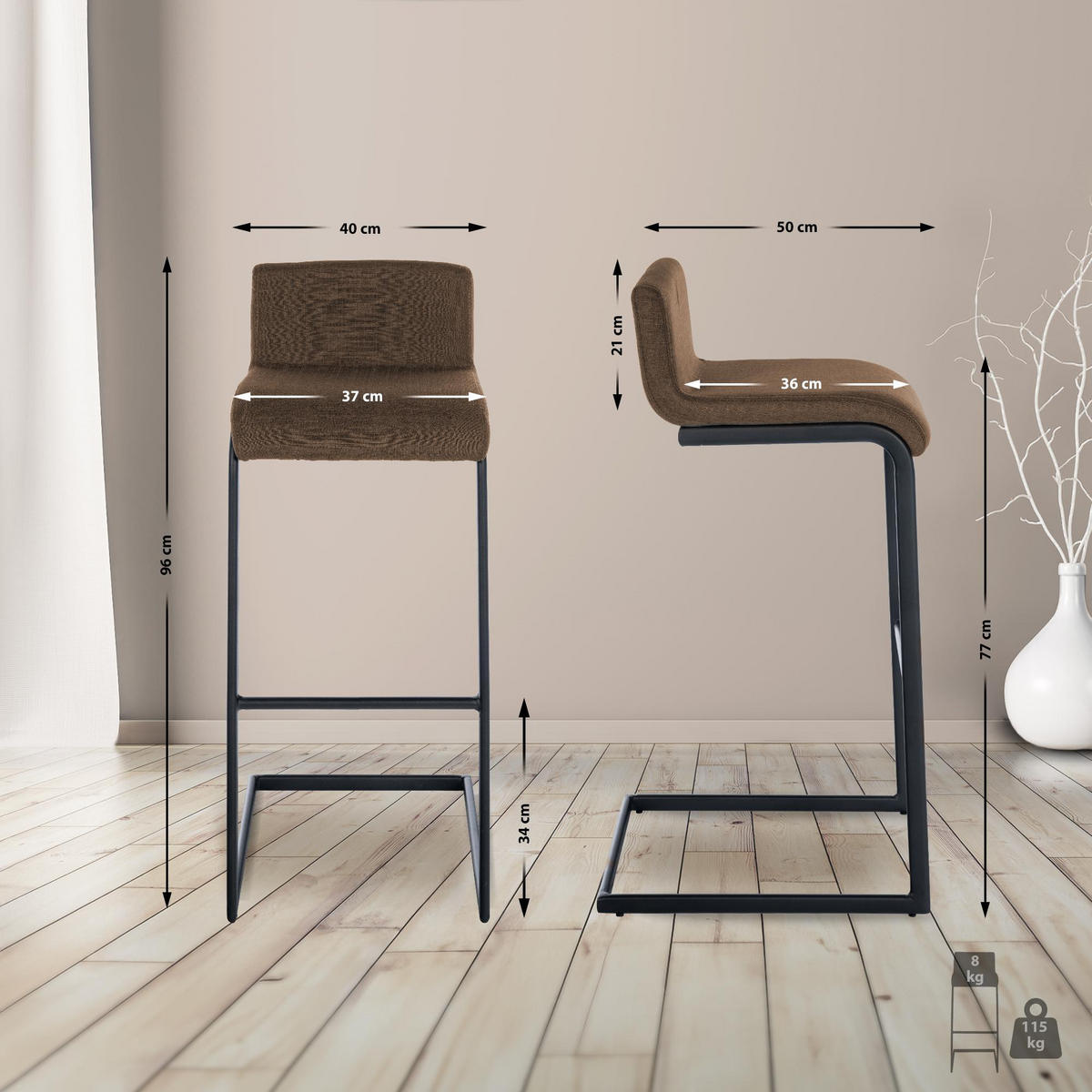 BARHOCKER Stoff Braun - Schwarz/Braun, Textil/Metall (40/96/50cm) - CLP