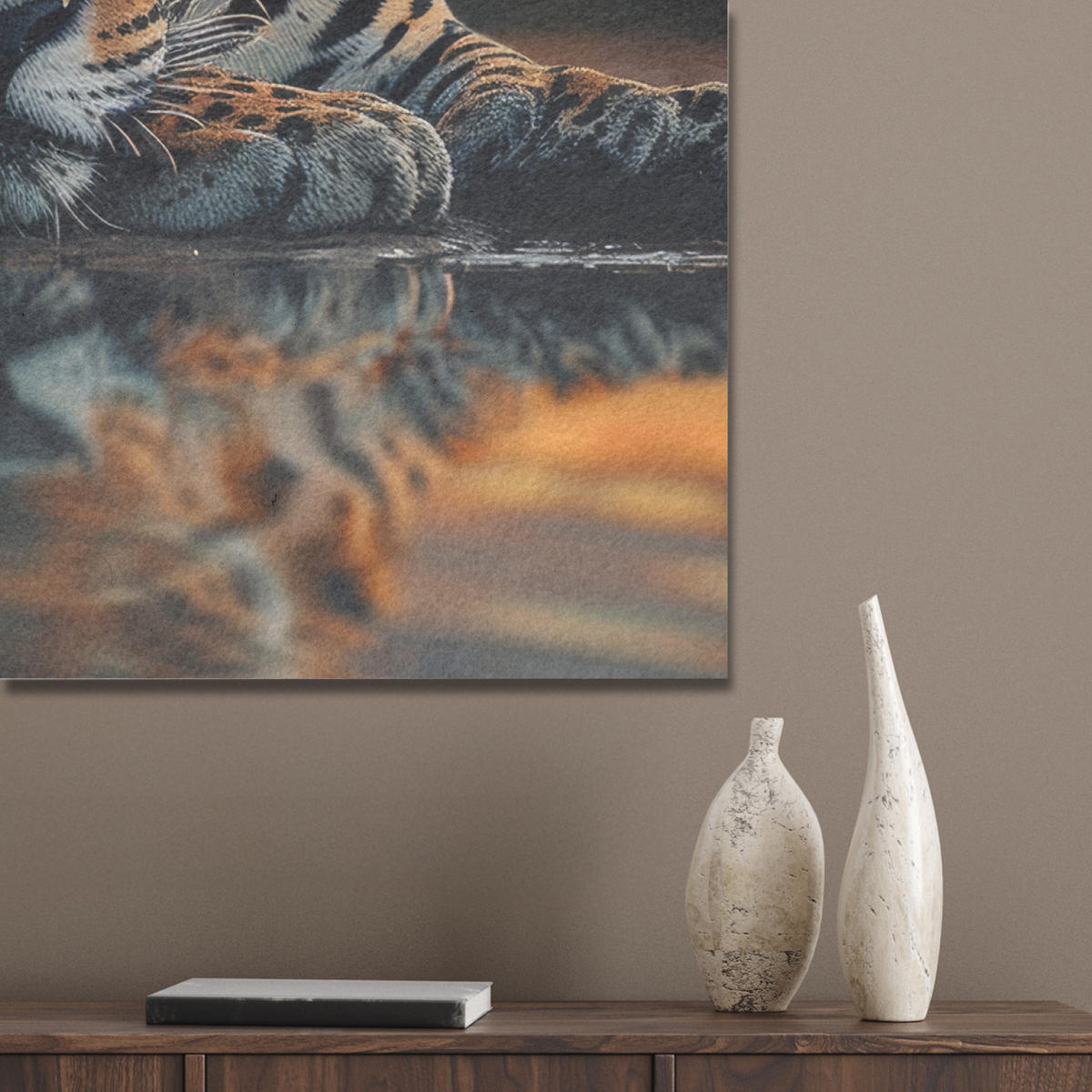 AKUSTIKPANEEL Natur - Leopard - Tier - Sonnenuntergang - Modern 90x90 cm - Orange, Textil (90/0.9/90cm) - MuchoWow
