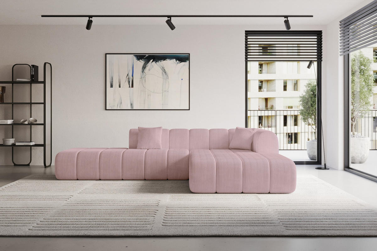 ROHOVÁ SEDAČKA s otomanem, pravá BILA-L 289x176x71 Růžová Manšestr - růžová/černá, kompozitní dřevo/textil (289/176cm) - ALTDECOR