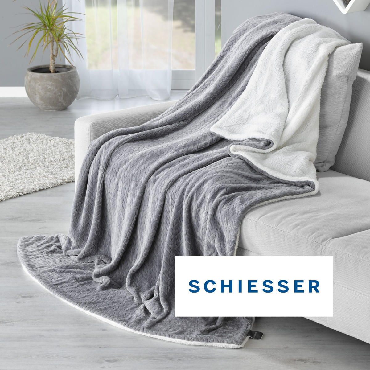 SHERPA-DECKE Elsa - Fleece mit Sherpa-Rückseite - 150x200 cm - Dunkelgrau - Dunkelgrau, Textil (150/200cm) - SCHIESSER
