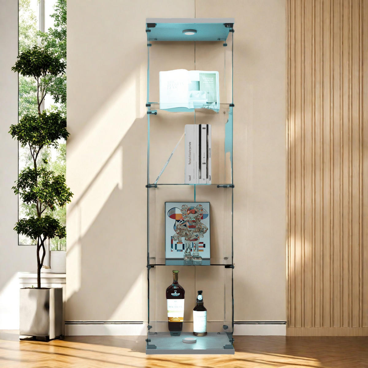 GLASVITRINE Stand LED 4 Böden Weiß - Weiß, Glas (14.3/64.7/16.7cm) - SHOPENTRA