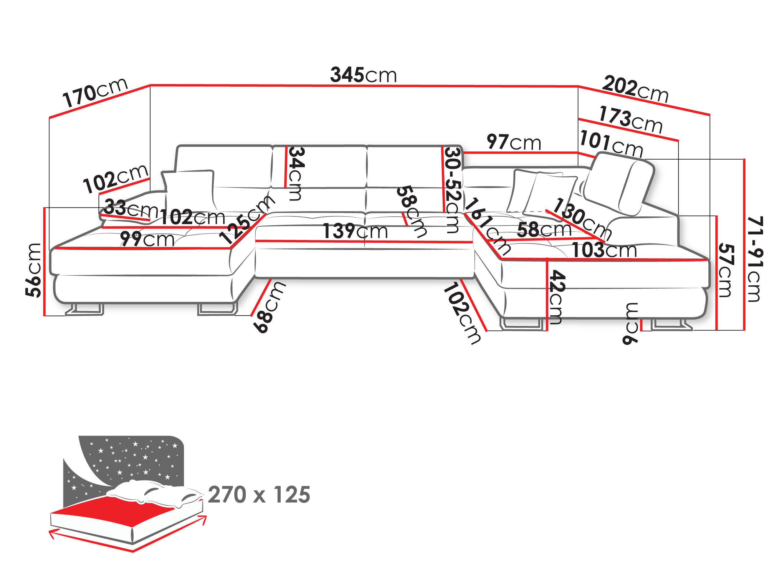 Thumbnail - Mirjan24 Wohnlandschaft, Dunkelblau, Textil, 7-Sitzer, rechts montierbar,Rechteckig, 345x91x202 cm, Wohnzimmer, Sofas & ...