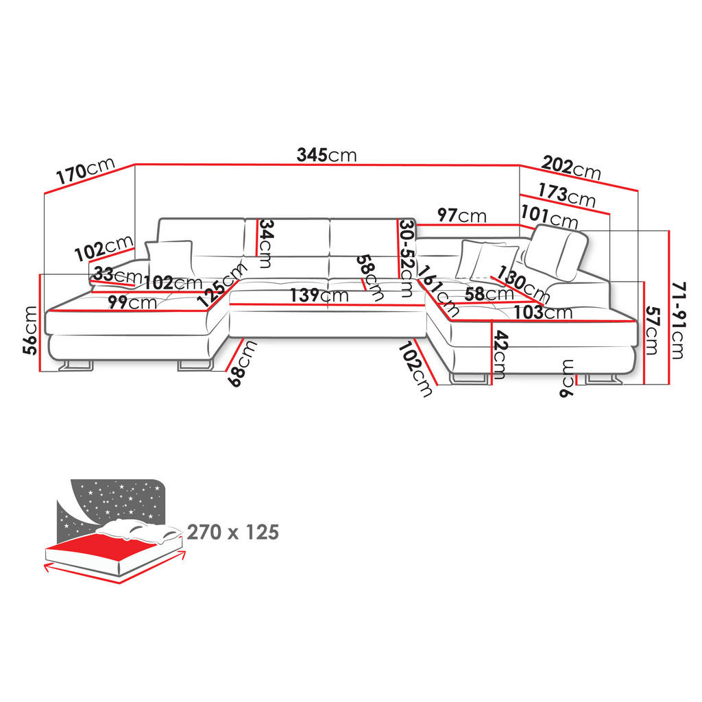 Thumbnail - Mirjan24 Wohnlandschaft, Grau, Holz, rechts montierbar, 345x91x202 cm, Wohnzimmer, Sofas & Couches, Wohnlandschaften, Wo...