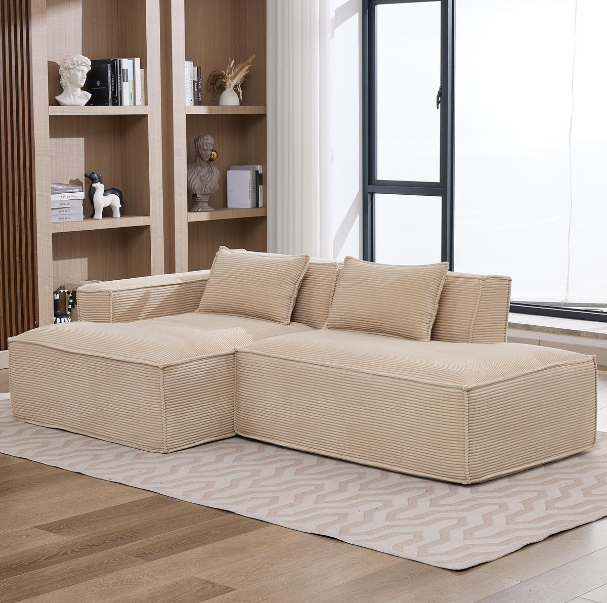 3-SITZER-SOFA aus Polyester 235 cm Khaki mit elastischer Federkern-Polsterung und pflegeleichtem Bezug - Beige, Textil (235/70/129cm) - Modfu