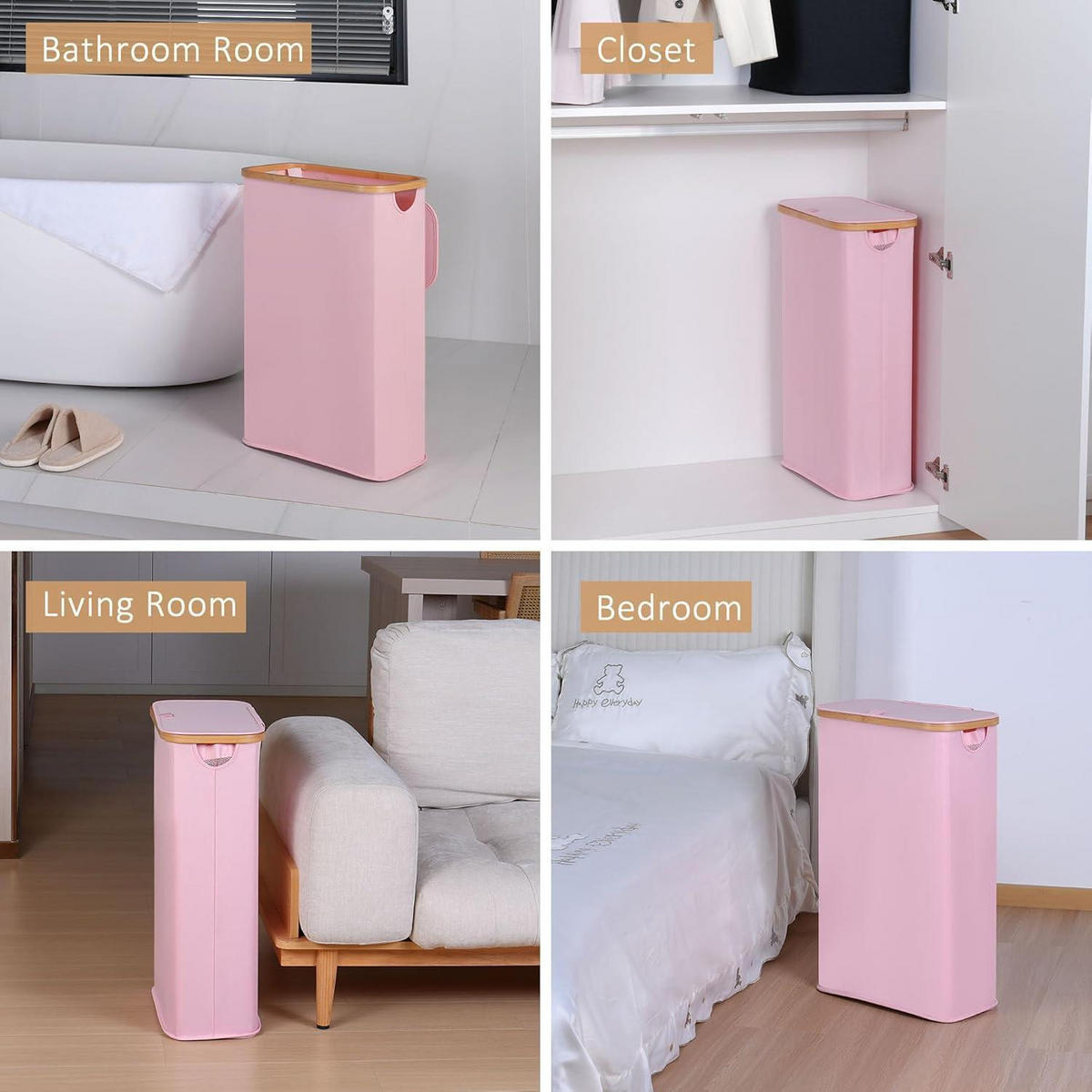 WÄSCHEKORB mit Deckel 60L Rosa - Rosa, Textil (23/66.5/41cm)