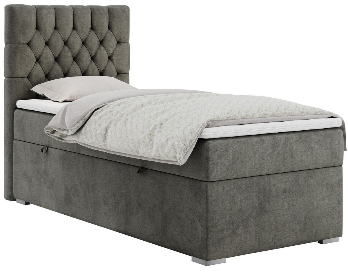 BOXBETT PERA 90/200 Dunkelgrau Velvet - H3 - Links Seite - Dunkelgrau, Holz/Textil (90/200cm) - MKS