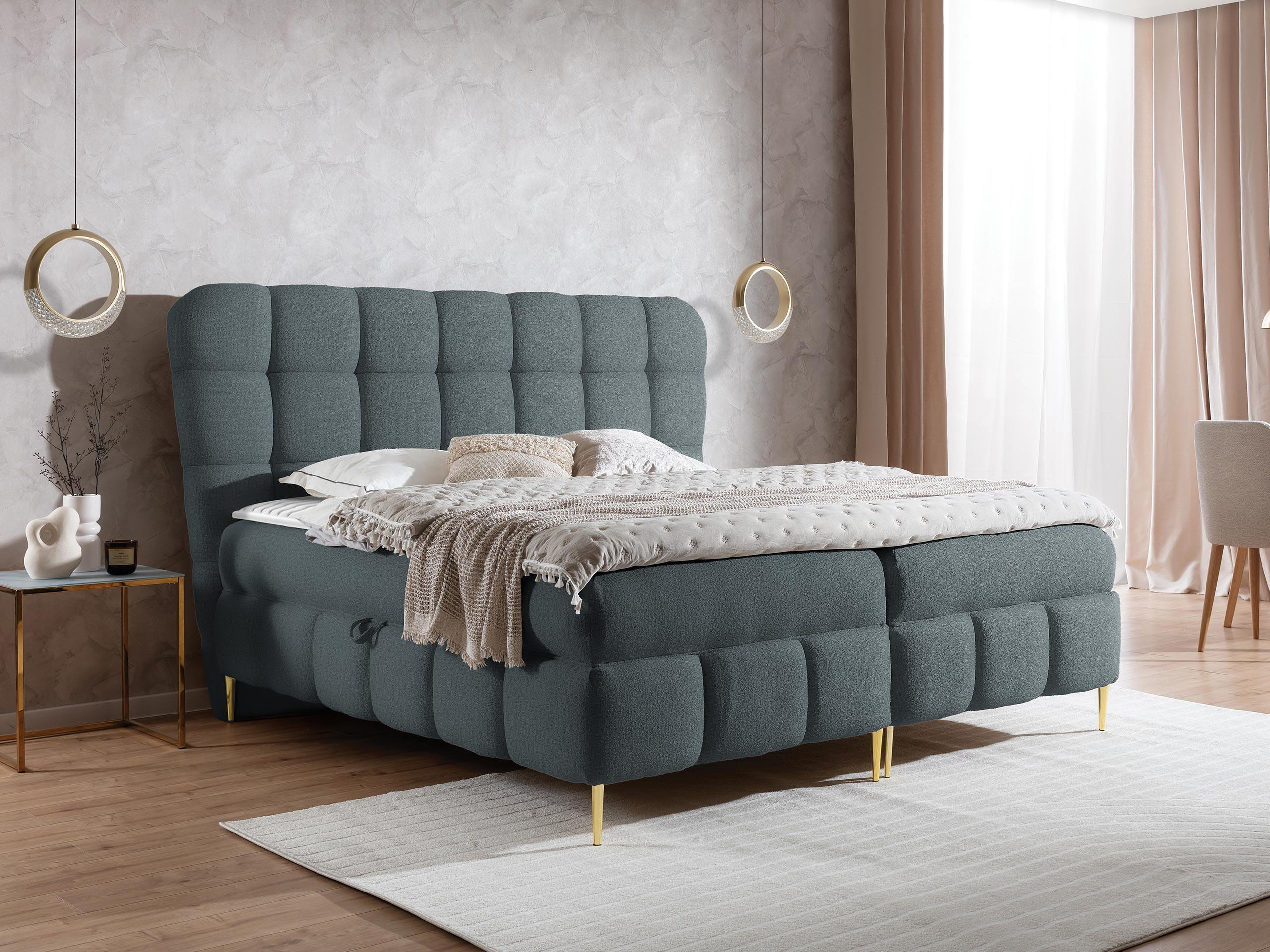BOXBETT Lolly - Dunkelgrau/Goldfarben, Holz/Textil (120/200cm) - MIRJAN24