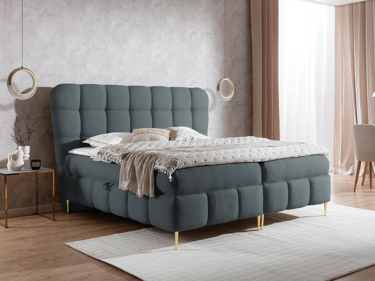 BOXBETT Lolly - Dunkelgrau/Goldfarben, Holz/Textil (120/200cm) - MIRJAN24