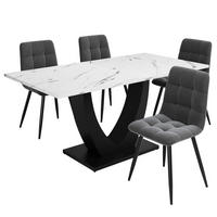 ESSGRUPPE DE-39209 U-förmiger 140/80 cm Tisch mit 4 Stühlen Grau/Schwarz - Schwarz/Grau, Holzwerkstoff (140/75.5/75cm) - ComfortXL