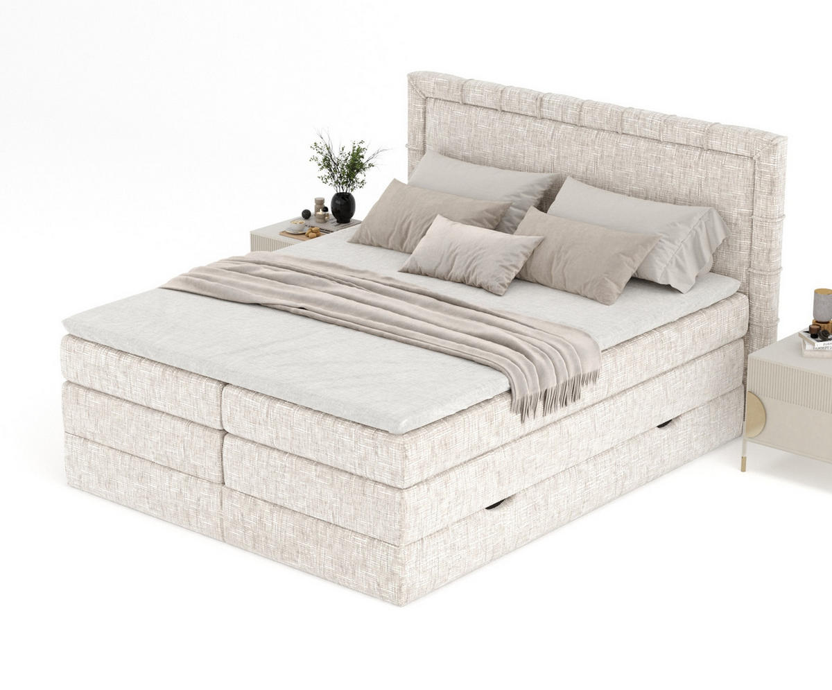 BOXSPRINGBETT Rosabel Creme 140/200 cm mit Matratze und Topper - Creme/Schwarz, Holz/Holzwerkstoff (140/200cm) - Maison de Reve