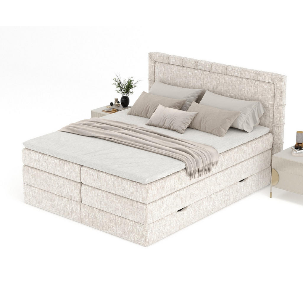 Thumbnail - Maison de Reve Boxspringbett, Creme, Textil, Buche, Kiefer, H3, Höhe ca. 37 cm, 200x200 cm, Reach, FSC 100%, Made in EU,...
