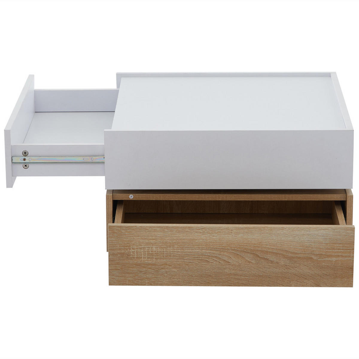 FUNKTIONSCOUCHTISCH 360° drehbar mit 2 Etagen & Schrank Weiß 60x60cm - Walnussfarben, Holz (69.85/66.29/38cm) - FLIEKS