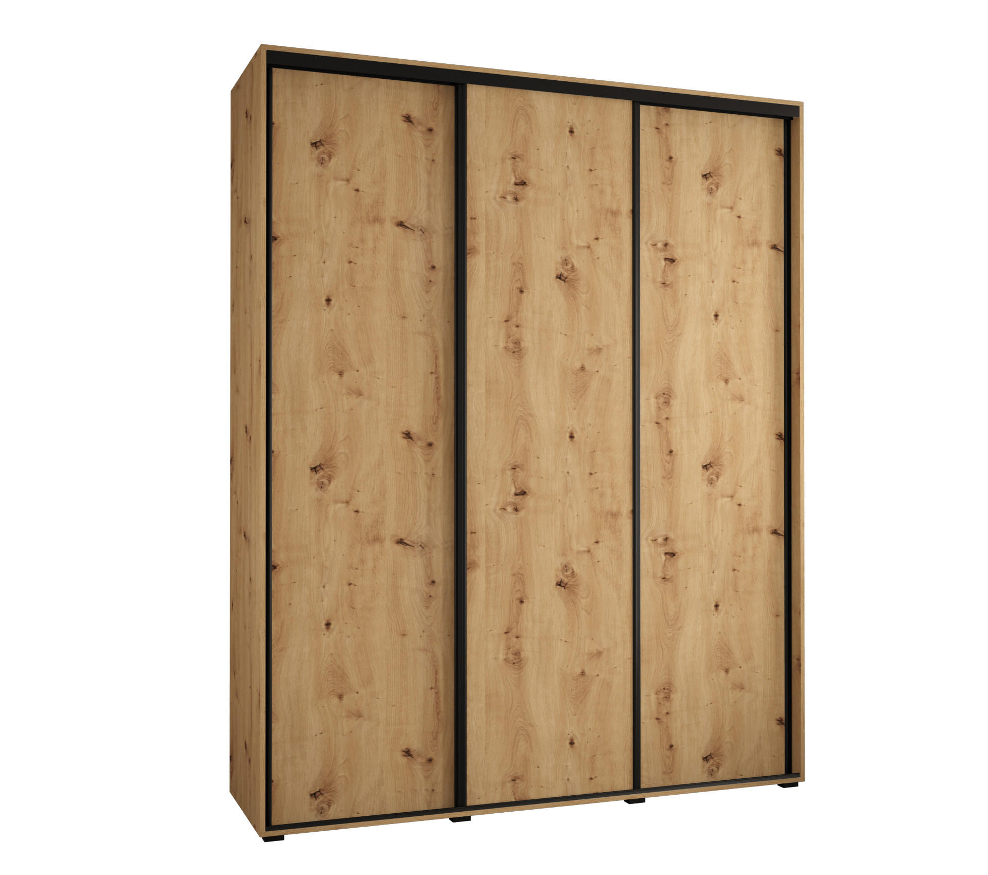 Abiks Möbel Schwebetürenschrank Eiche Artisan, Eiche Artisan, Schwarz 200x235x45 cm