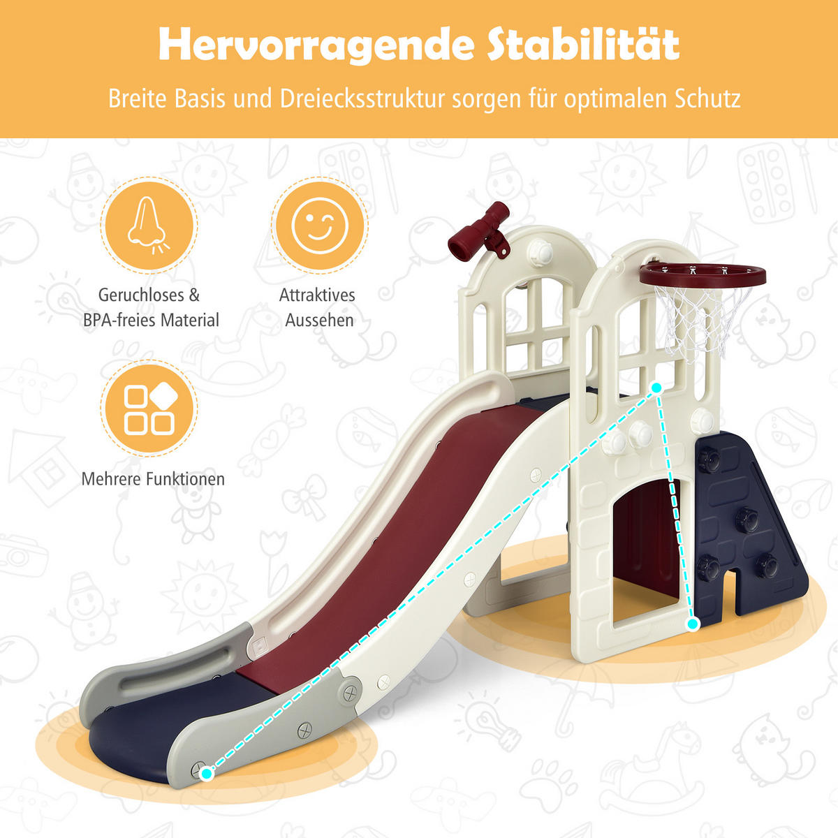 6-IN-1-RUTSCHE FÜR KINDER Blau - Blau, Kunststoff (83/98/190cm) - COSTWAY