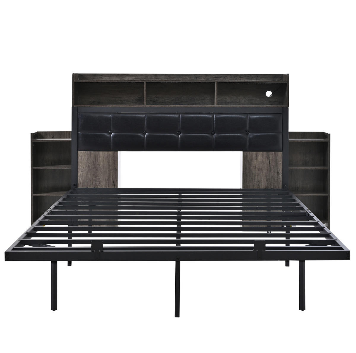 BETT 140/190 cm mit Kopfteil, LED und Lattenrost in Grau - Grau, Metall (140/190cm) - BEAOK