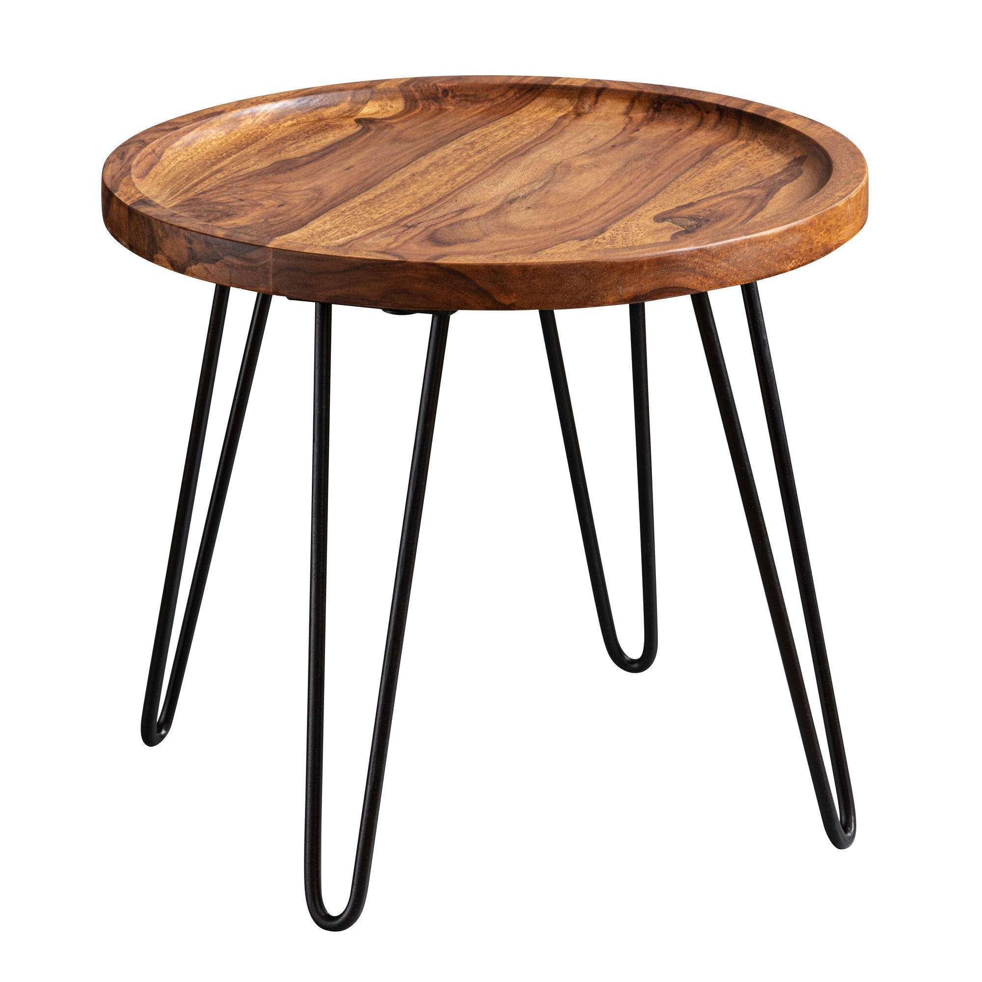 COUCHTISCH Rund Sheesham Massivholz Haarnadelbeine 45x40x45 cm - Sheeshamfarben/Schwarz, Holz/Metall (45/45/40cm) - KADIMA DESIGN
