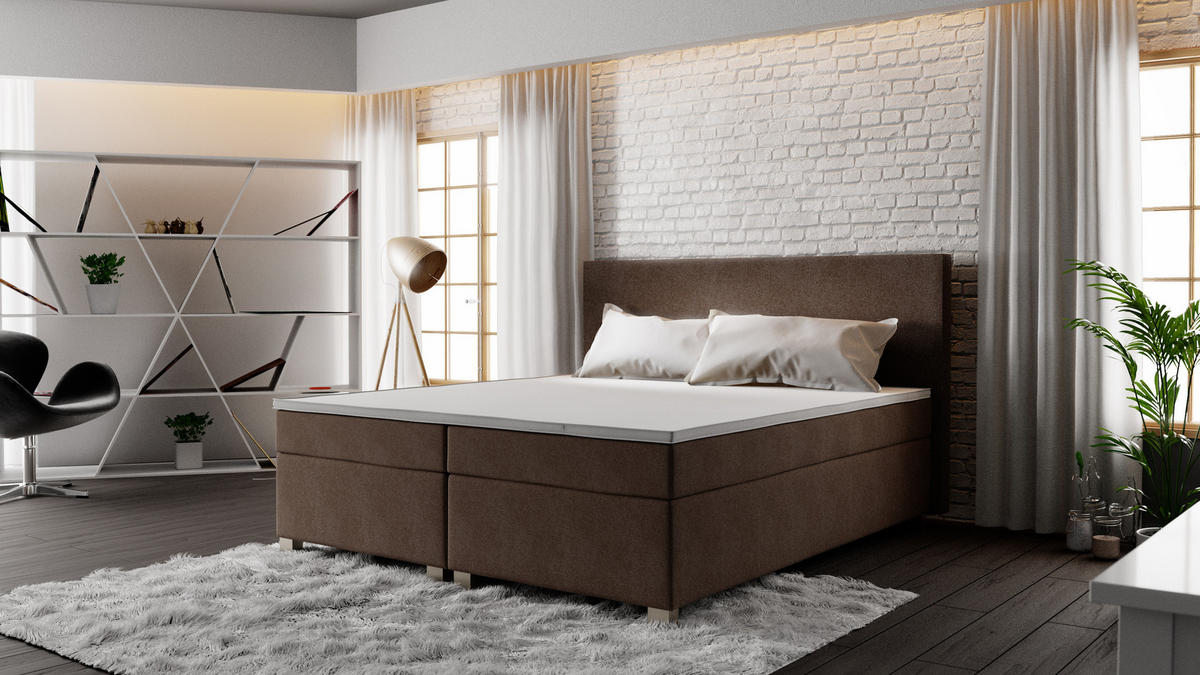 BOXBETT SIMPLE mit Matratze H3, Bonell und Topper 180x200 COSMIC 800 - Dunkelbraun, Textil (180/200cm) - Bedante