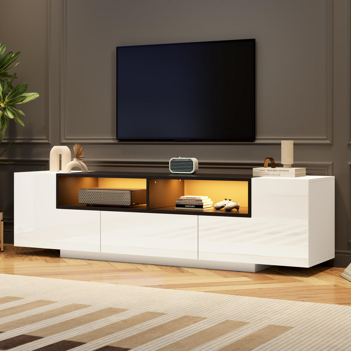 TV-LOWBOARD Shape Weiß 180/40/48 cm - Weiß, Holzwerkstoff (180/48/40cm) - PANGIVO