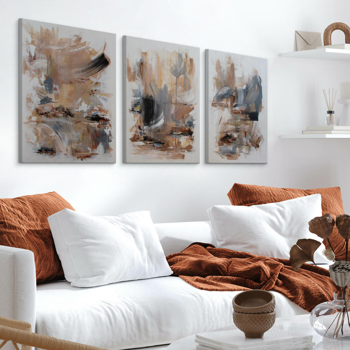 LEINWANDBILDER 3-es Set Moderne Kunst - Blau/Beige, Textil (90/40cm) - Muralo