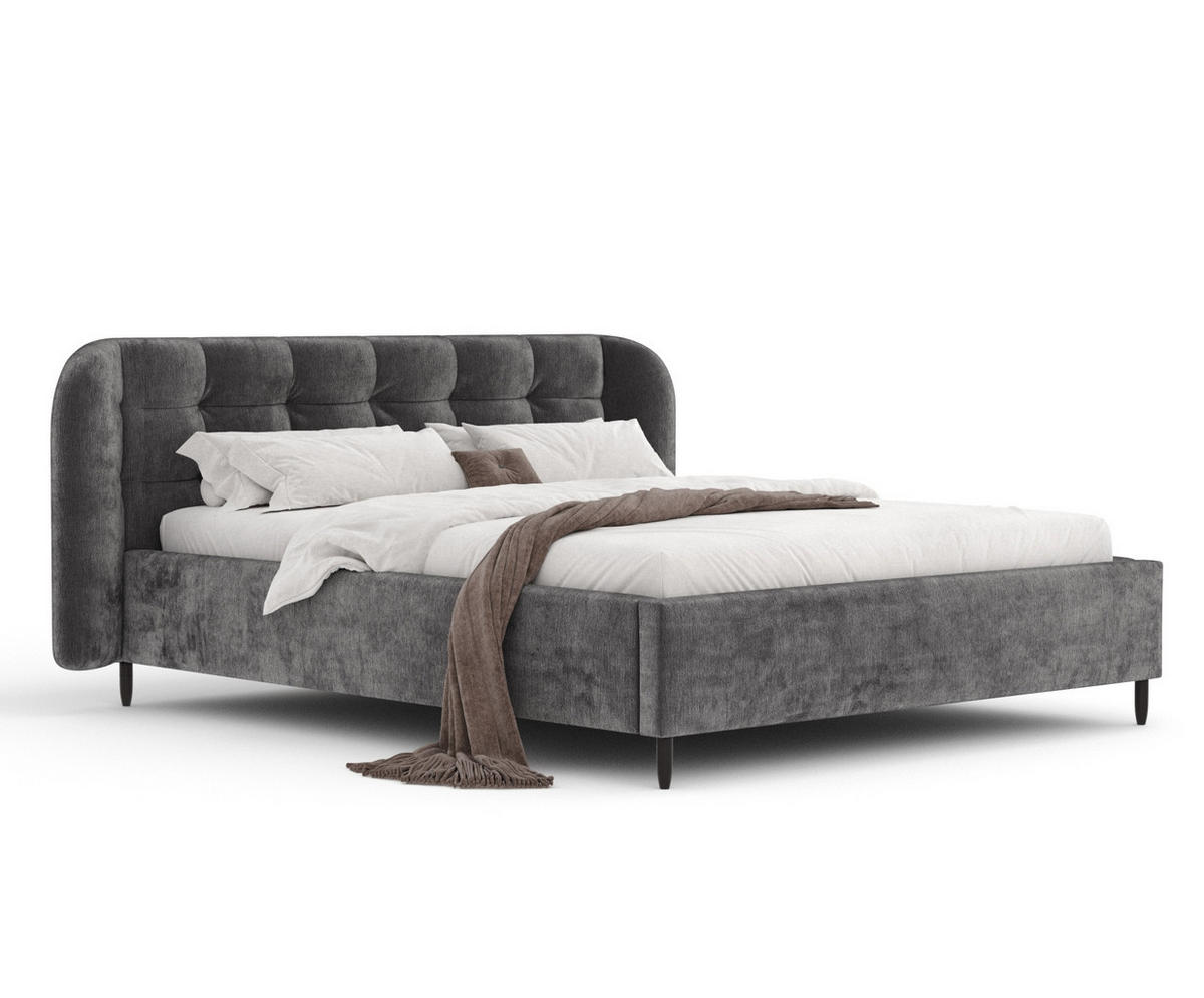 POLSTERBETT Nuno Dunkelgrau 120/200 cm im Chenille-Stoff - Dunkelgrau/Schwarz, Holz/Holzwerkstoff (120/200cm) - Maison de Reve