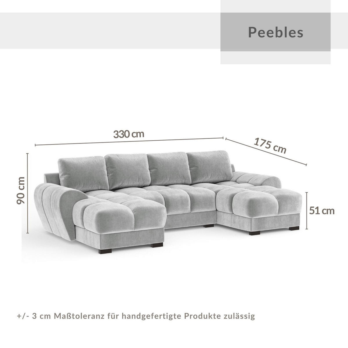 WOHNLANDSCHAFT Peebles Honigfarbe Samtstoff - Schwarz/Honig, Holz/Holzwerkstoff (330/90/175cm) - Maison de Reve
