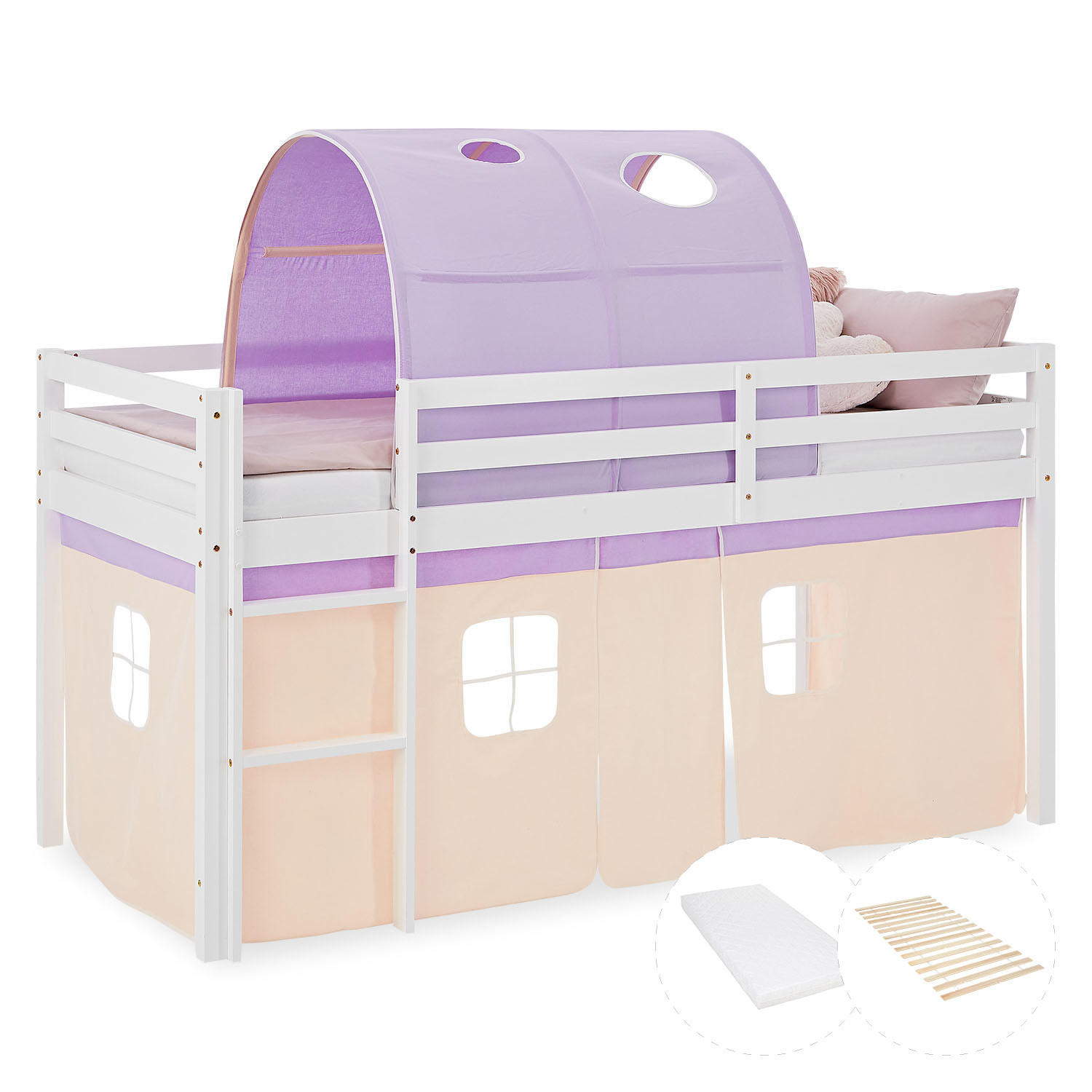 Homestyle4u Hochbett Violett, Weiß 90x200 cm
