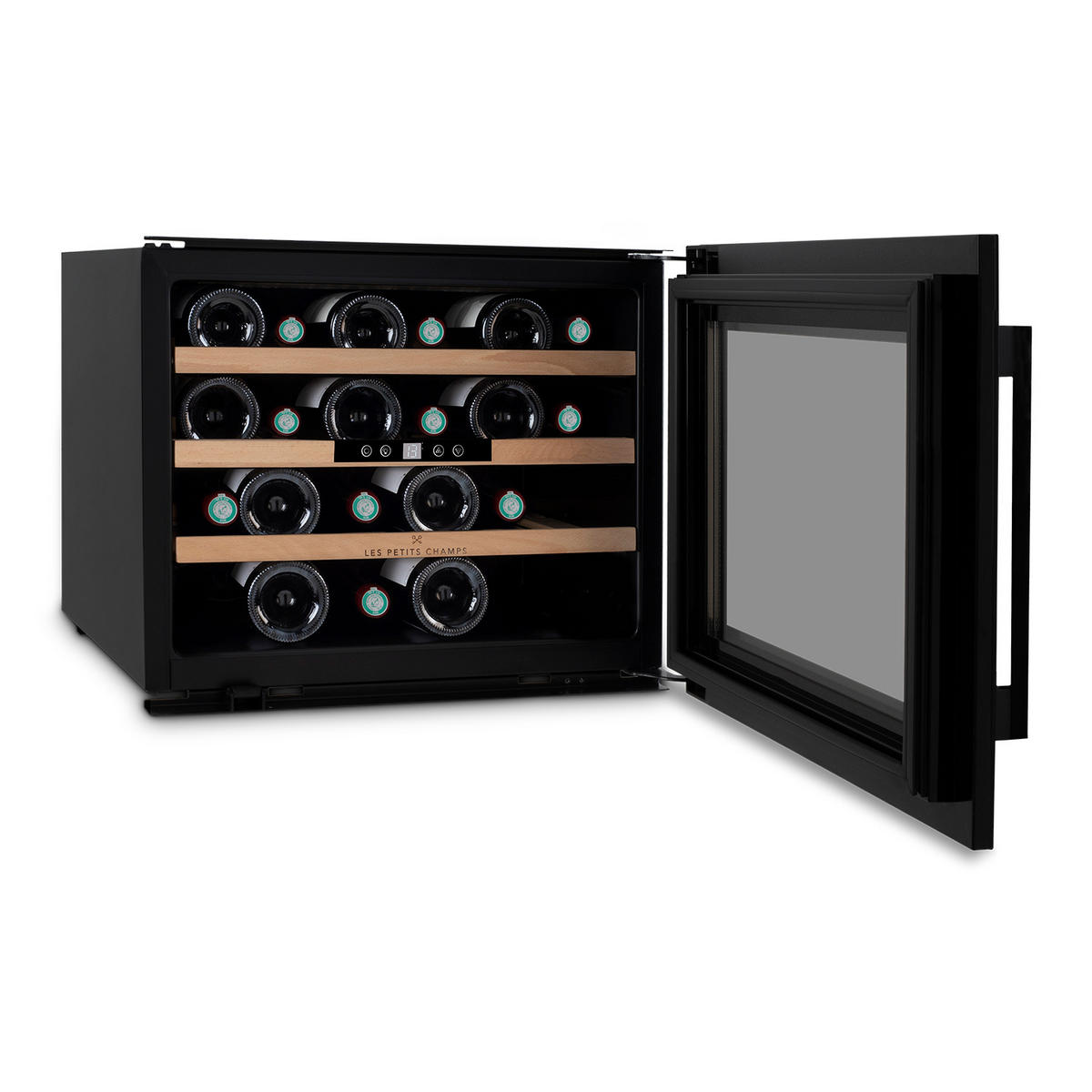 WEINKÜHLSCHRANK CAVCI24 Schwarz, 24 Flaschen, 57L, 3 Regale, Thermodynamische Kühlung, LED, UV-beständig - Schwarz, Metall (59.5/46/56cm) - Les Petits Champs