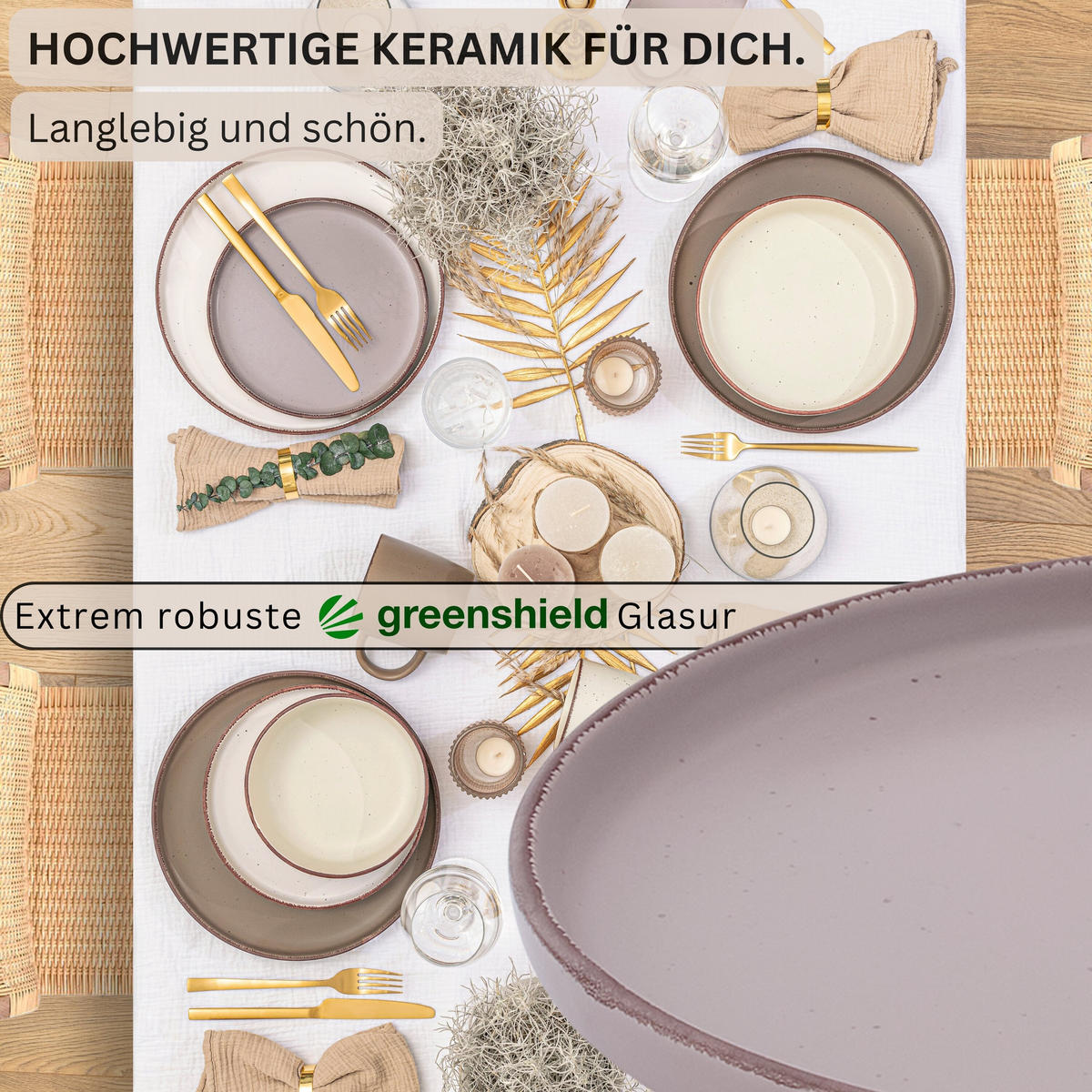 DESSERTTELLER BOMBAY ERDFARBEN - 4 teilig aus Steingut - Creme/Braun, Stein (20.5cm) - Sänger
