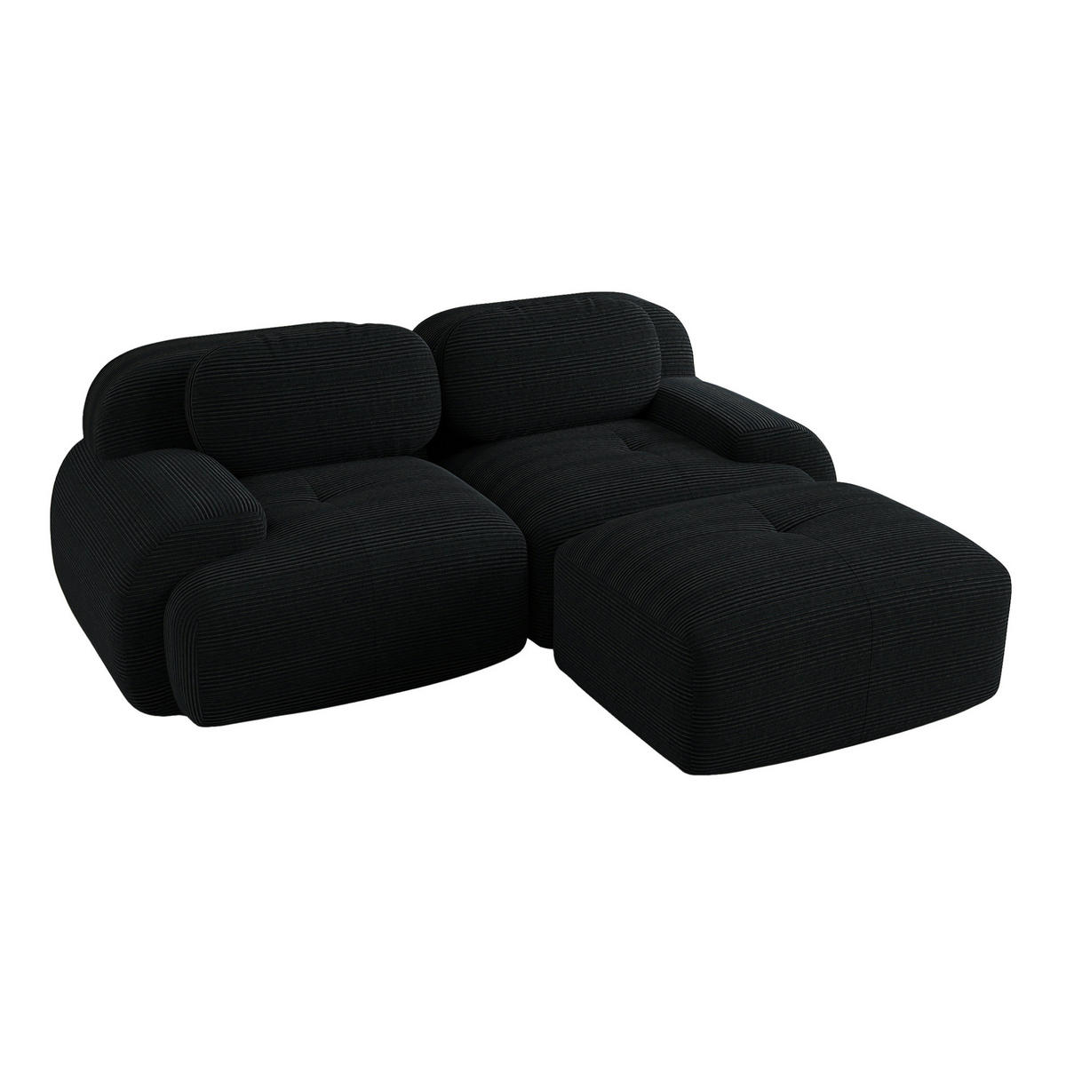 ECKSOFA modular, rahmenlos, mit geschwungenen Armlehnen und Cordbezug, Schwarz - Schwarz, Textil (208/178cm) - Redom