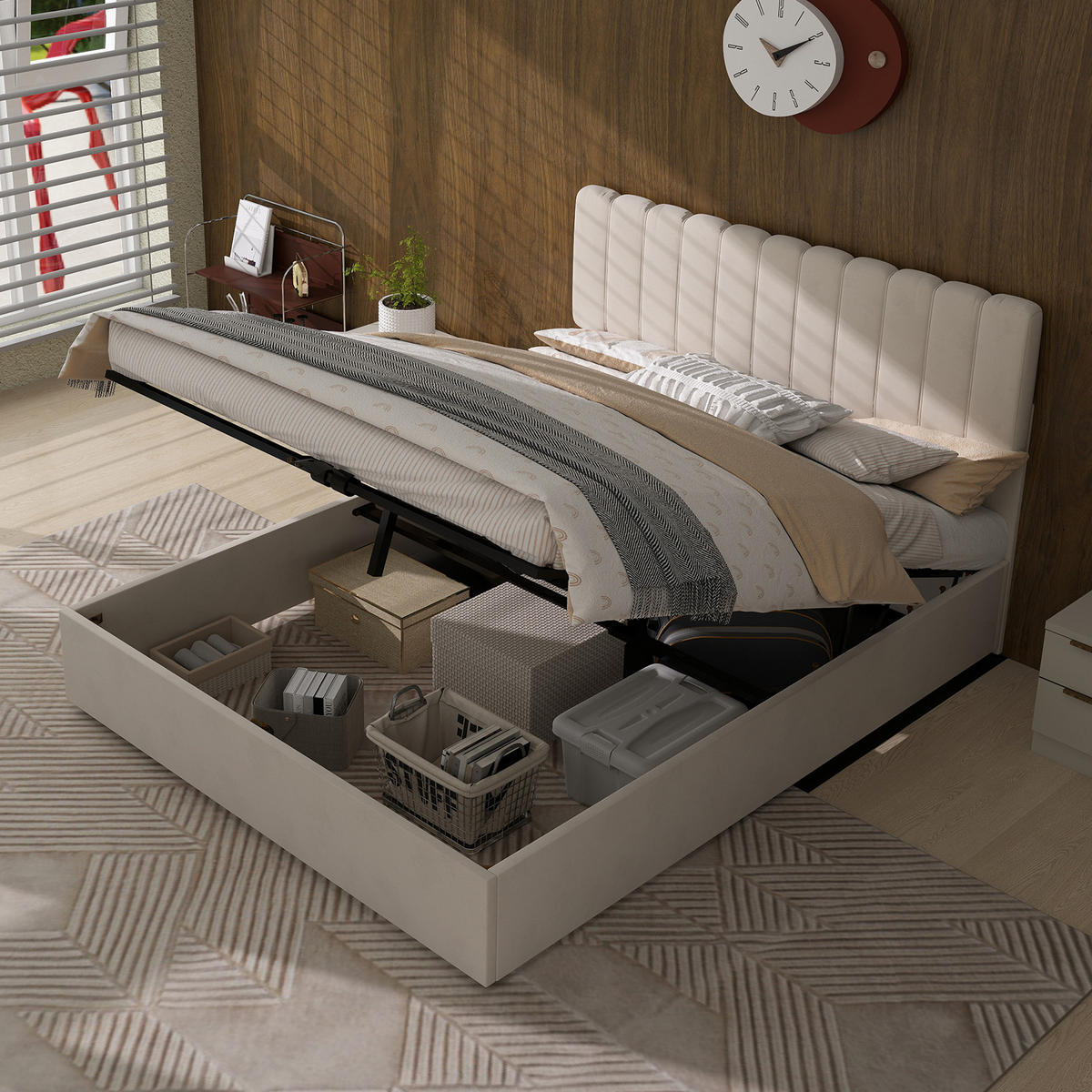 POLSTERBETT 140/200 cm in Beige Samt - Beige, Holzwerkstoff/Textil (140/200cm) - WISHDOR