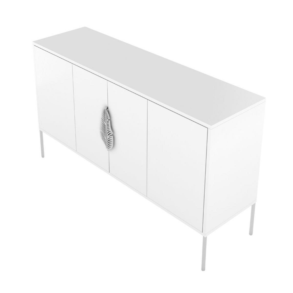 SIDEBOARD Merlin, Weiß, Silberne Details - Silberfarben/Weiß, Holzwerkstoff/Metall (138/79/40cm) - Skandica